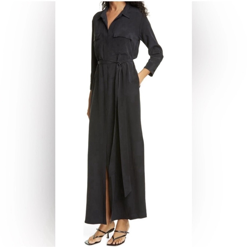 L'AGENCE Cameron Long Sleeve Shirt Silk Dress Black S NWT $550